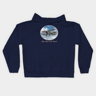 Vintage Biplane - Cool retro plane "Life is Better in the Clouds" Kids Hoodie